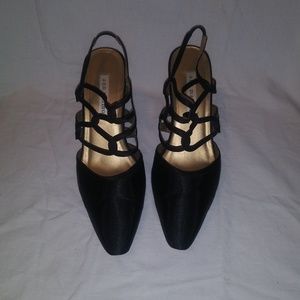 Ann Marino, Black Satin Holiday Pumps